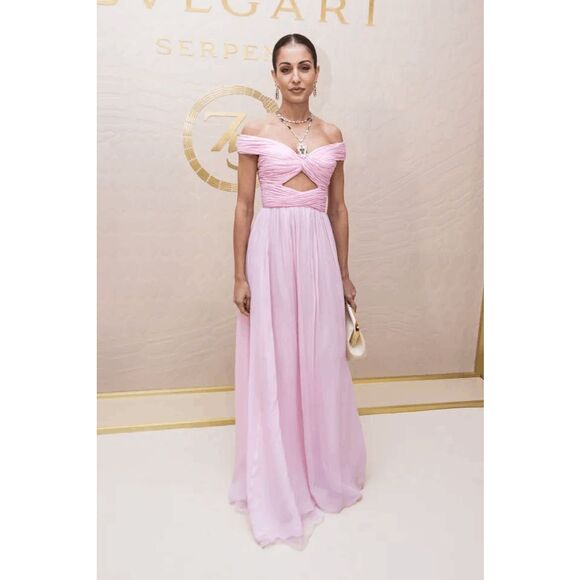 Giambattista Valli Front Twisted Bodice Off Shoulder Maxi Dress in Quartz Rose I - Picture 1 of 11